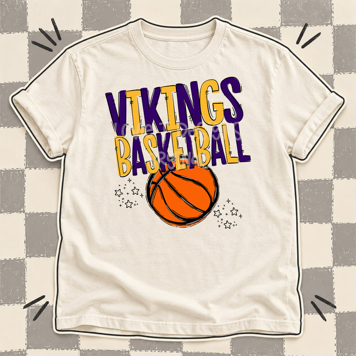 Vikings Purple Yellow Gold Team Go Basketball Mascots DTF transfer