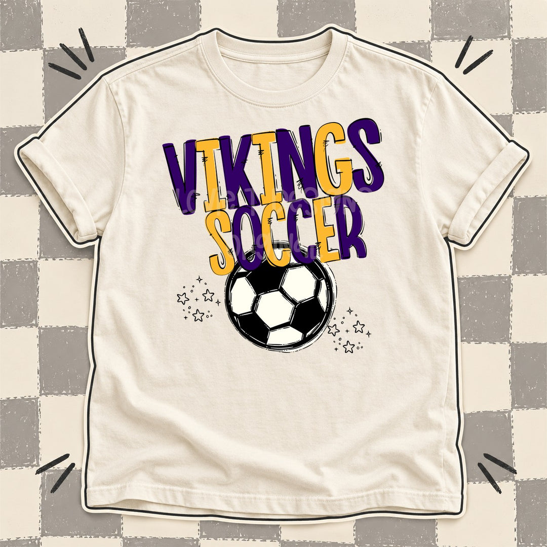 Vikings Purple Yellow Gold Team Go Soccer Mascots DTF transfer mockup