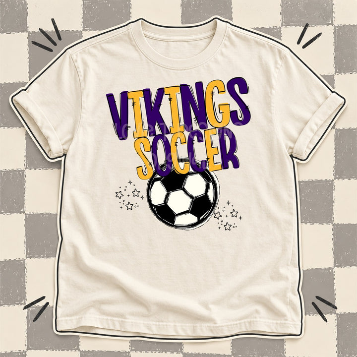 Vikings Purple Yellow Gold Team Go Soccer Mascots DTF transfer mockup