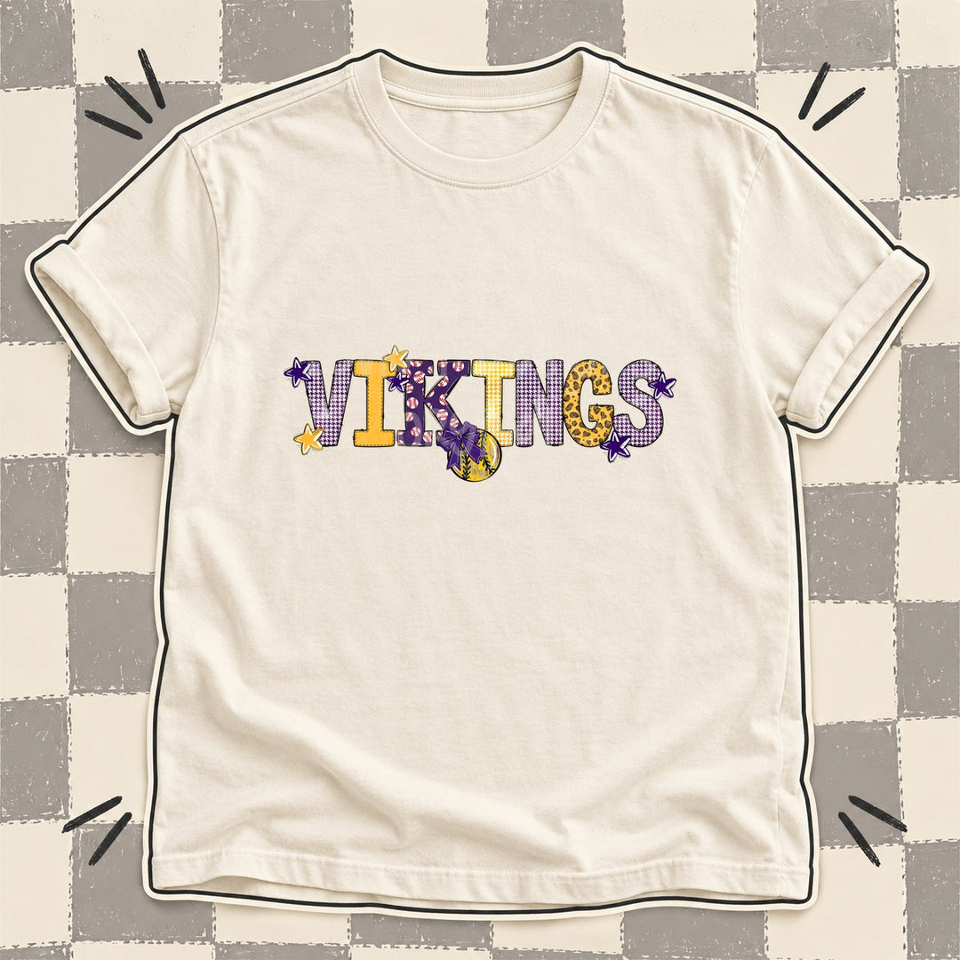 Vikings Purple Yellow Gold Mixed Doodle Softball Mascots – Mascot Colors DTF transfer mockup