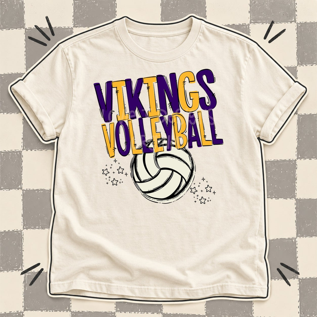 Vikings Purple Yellow Gold Team Go Volleyball Mascots DTF transfer mockup