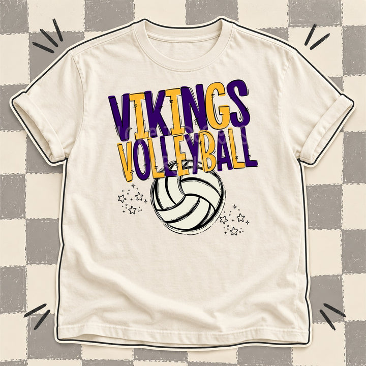 Vikings Purple Yellow Gold Team Go Volleyball Mascots DTF transfer mockup