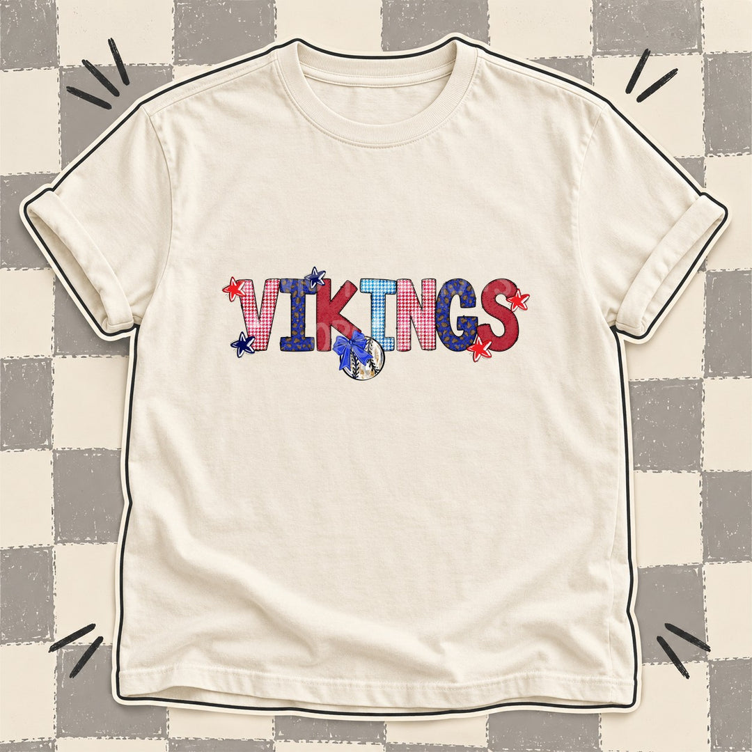 Vikings Mixed Doodle Baseball Mascots – Red and Royal DTF transfer mockup