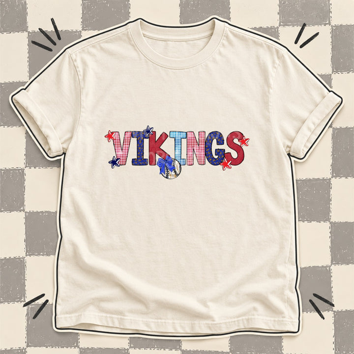 Vikings Mixed Doodle Baseball Mascots – Red and Royal DTF transfer mockup