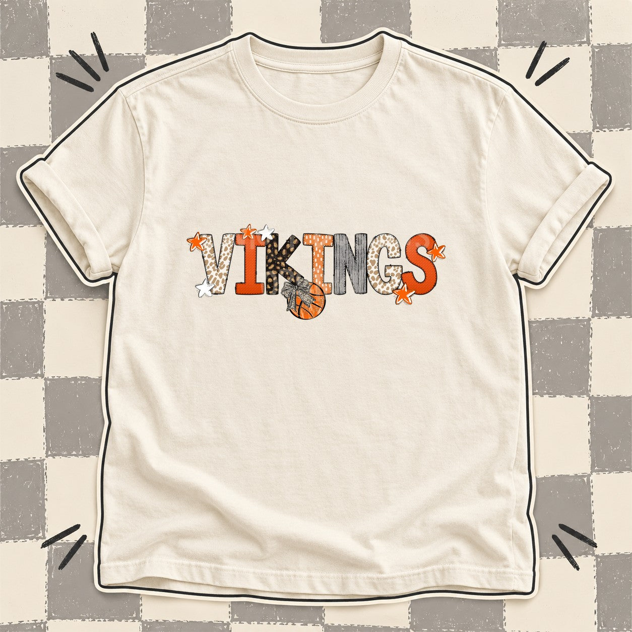 Mixed Doodle Basketball Mascots – Orange and Brown Vikings design