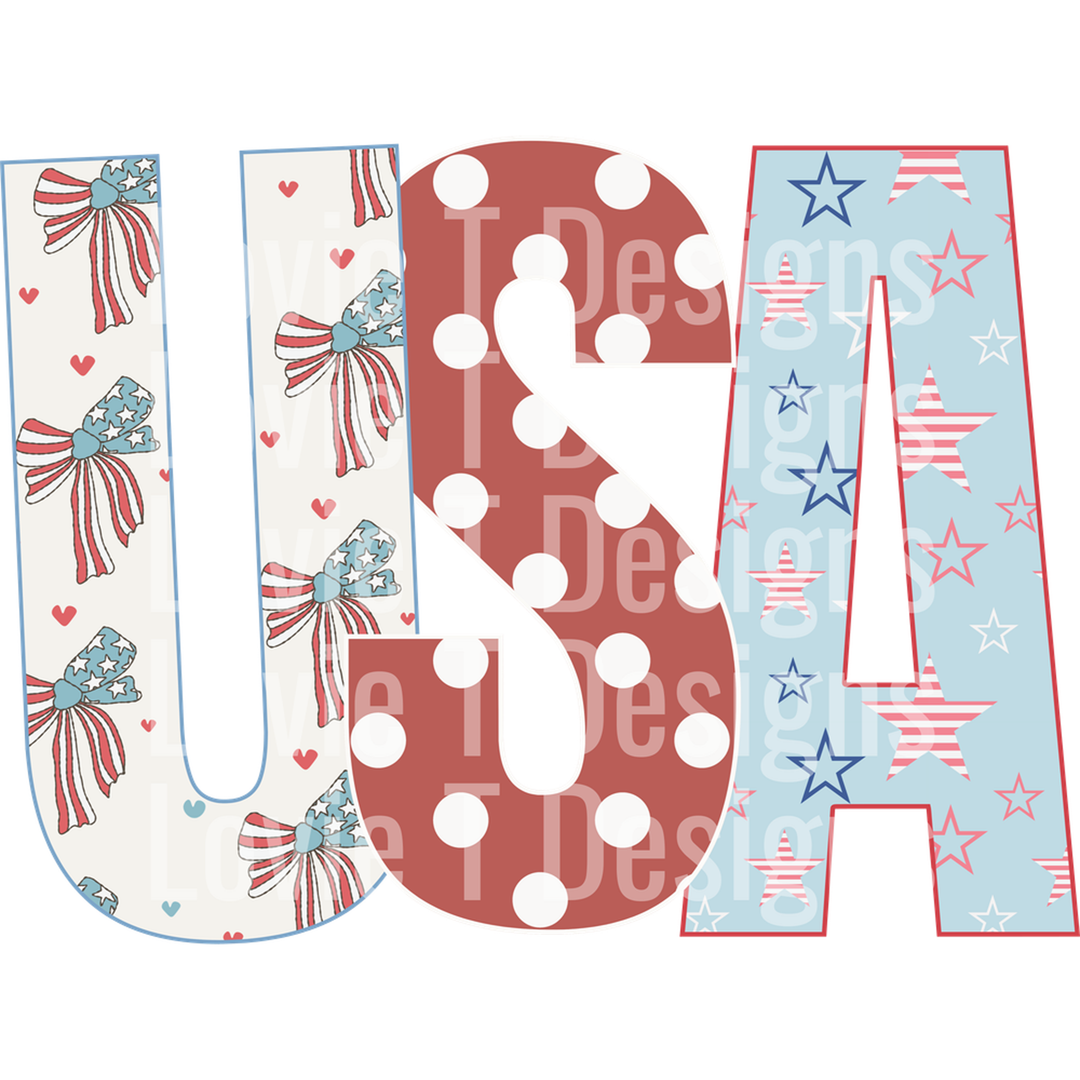Vintage USA Bows, Stars and Polka Dots – DTF Transfer