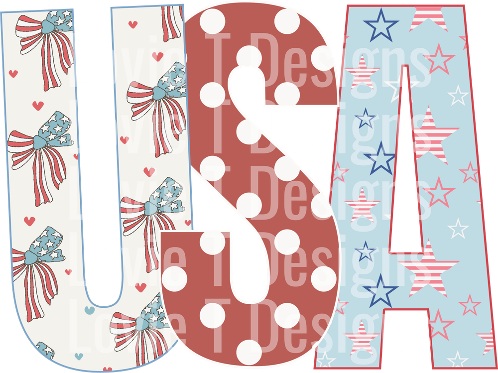 Vintage USA Bows Stars DTF transfer design