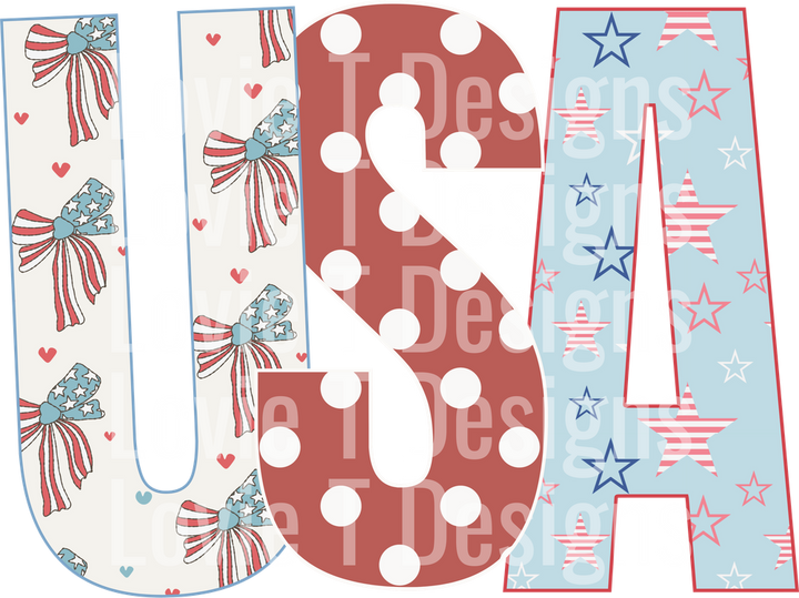 Vintage USA Bows Stars DTF transfer design