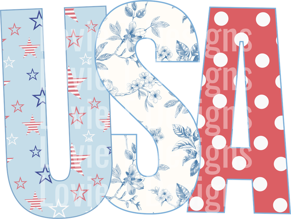Vintage USA Stars Toile DTF transfer design