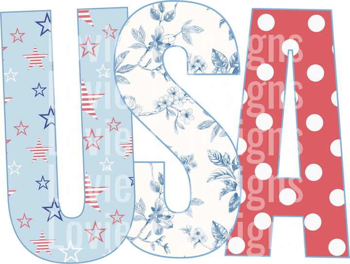 Vintage USA Stars Toile DTF transfer design