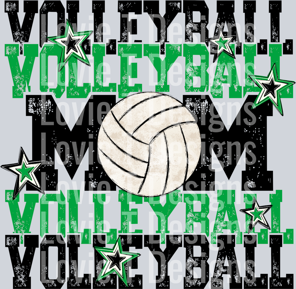 Volleyball Mom Black Kelly Green