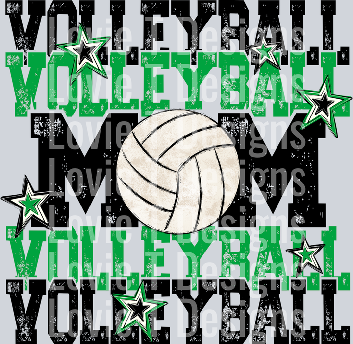 Volleyball Mom Black Kelly Green