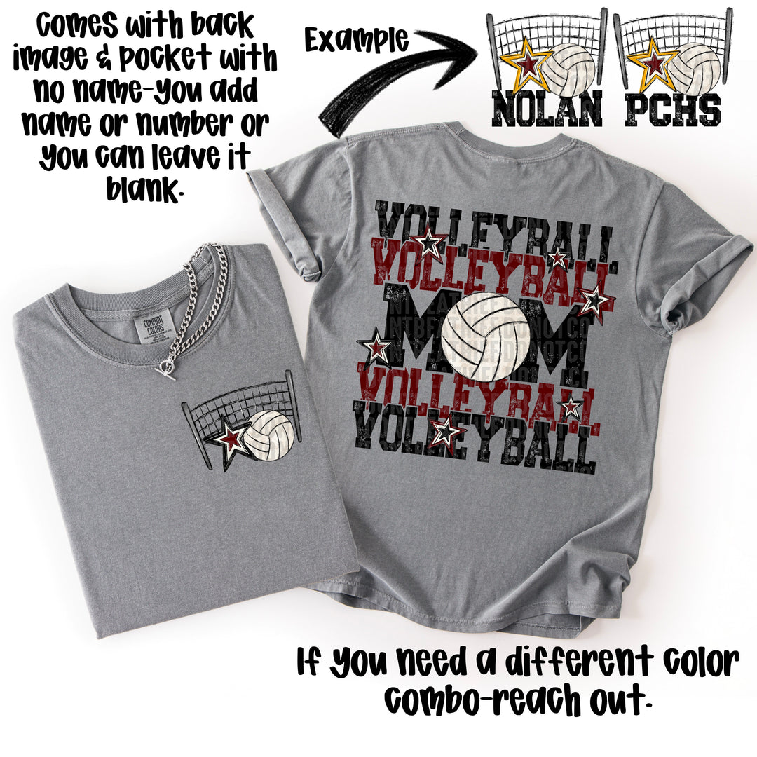 VOLLEYBALL MOM BLACK MAROON POCKET