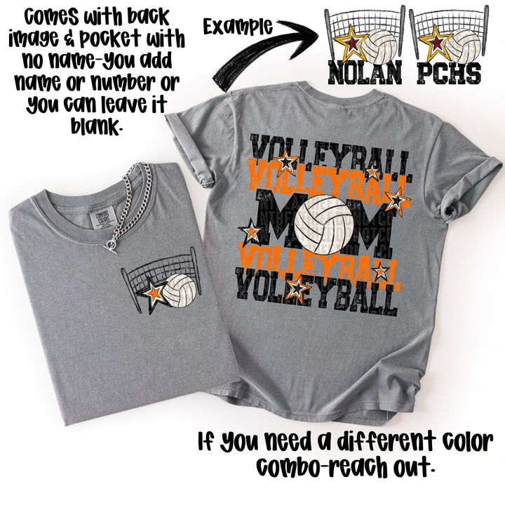 VOLLEYBALL MOM BLK ORANGE POCKET