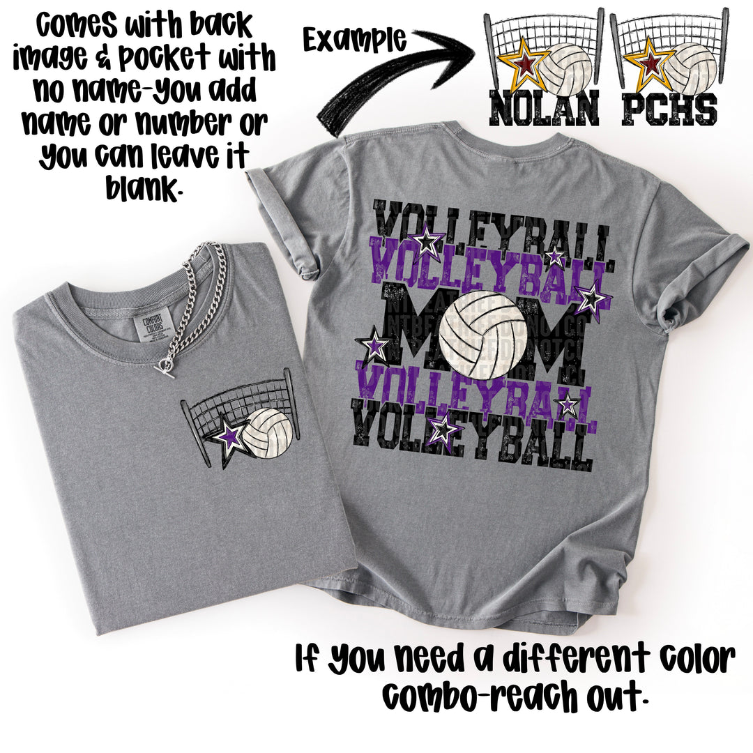VOLLEYBALL MOM BLACK PURPLE POCKET
