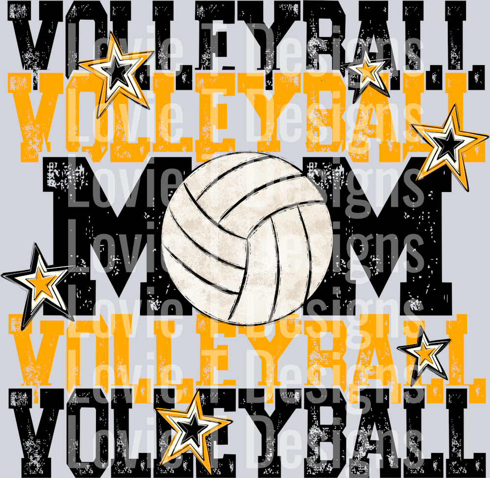 Volleyball Mom Black Yellow Gold