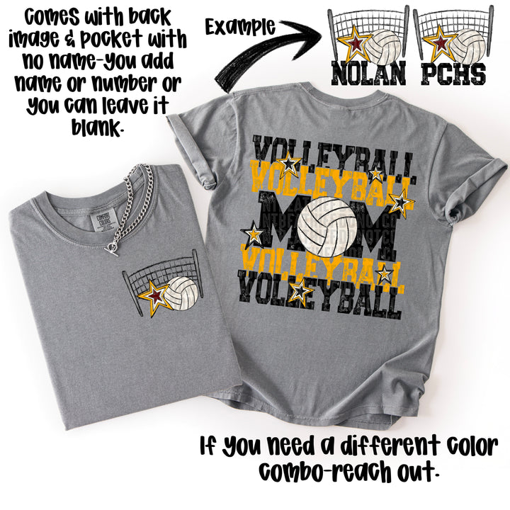 VOLLEYBALL MOM BLACK YELLOW GOLD POCKET