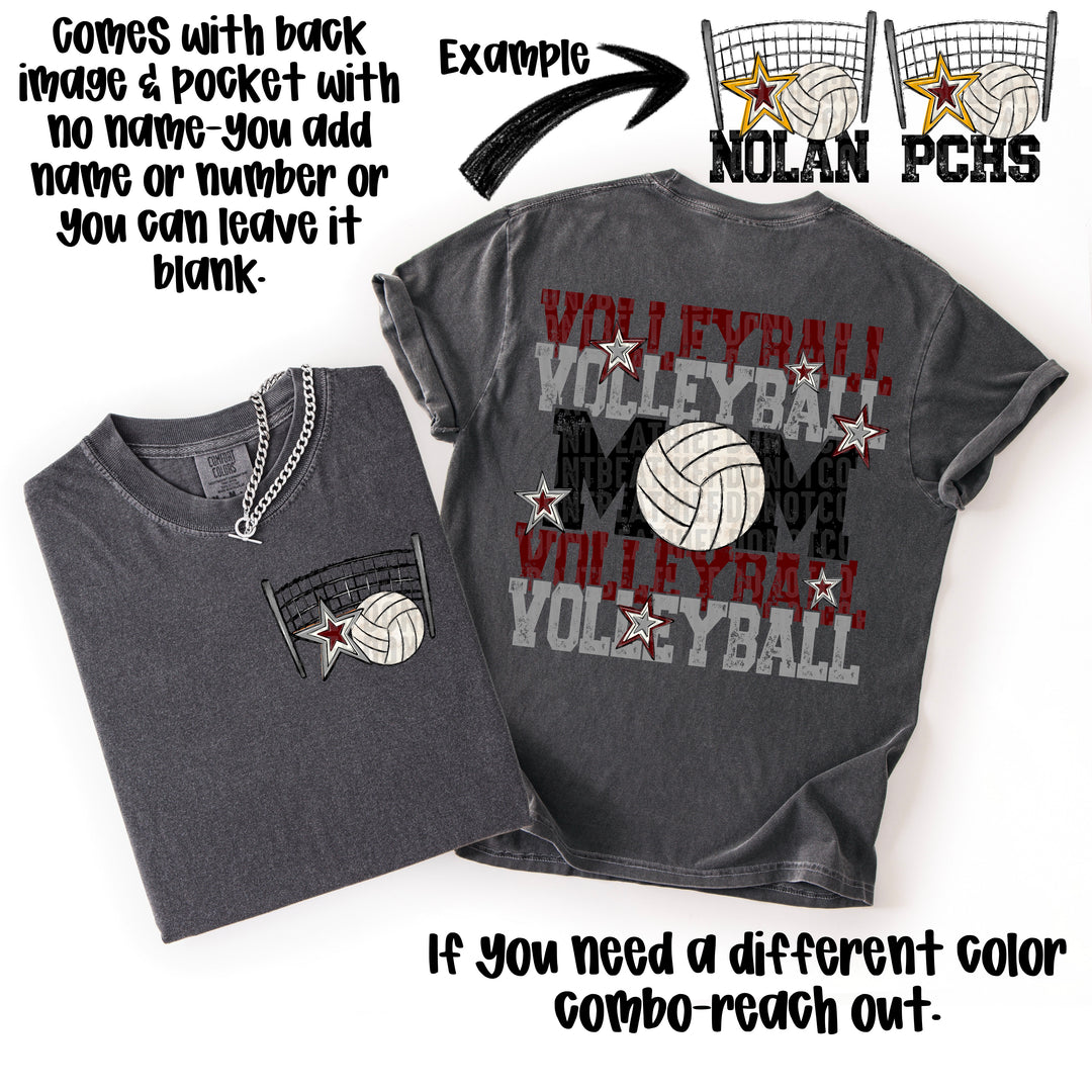 VOLLEYBALL MOM MAROON GREY POCKET