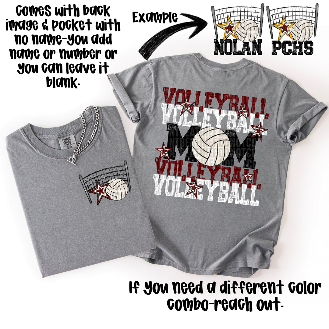 VOLLEYBALL MOM MAROON WHITE POCKET
