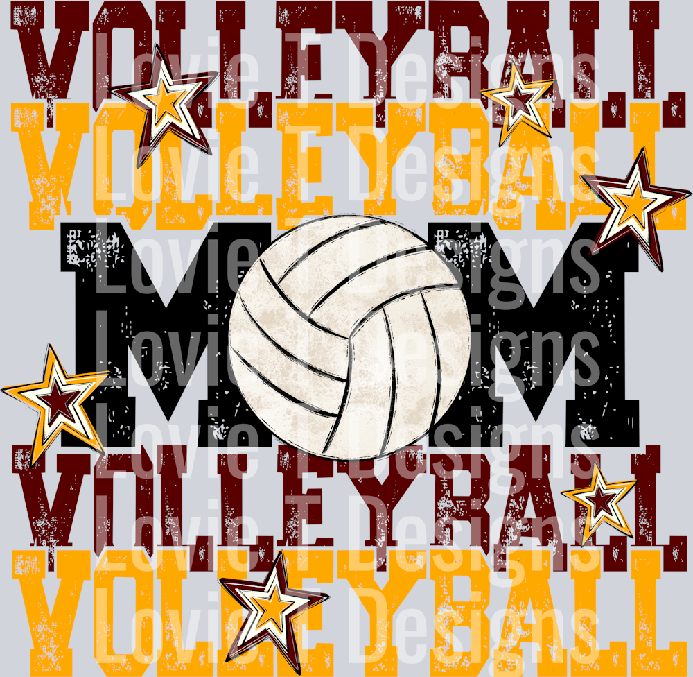 Volleyball Mom Maroon Yellow Gold