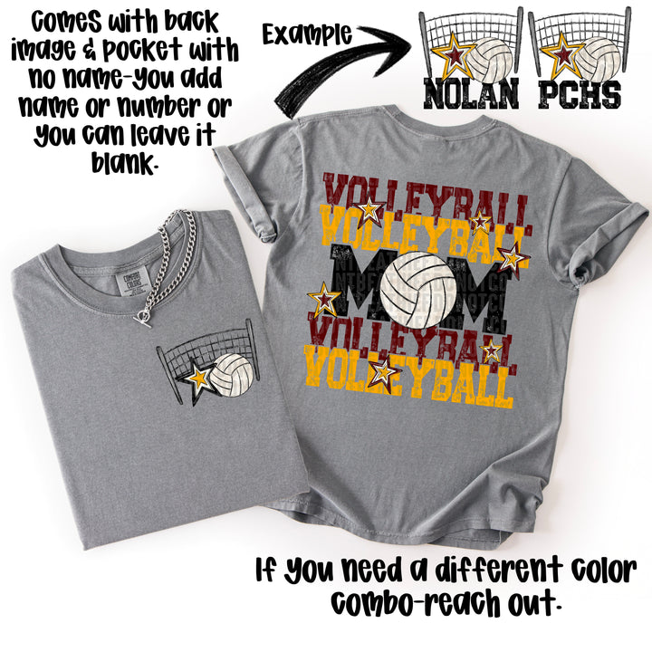 VOLLEYBALL MOM MAROON YELLOW POCKET
