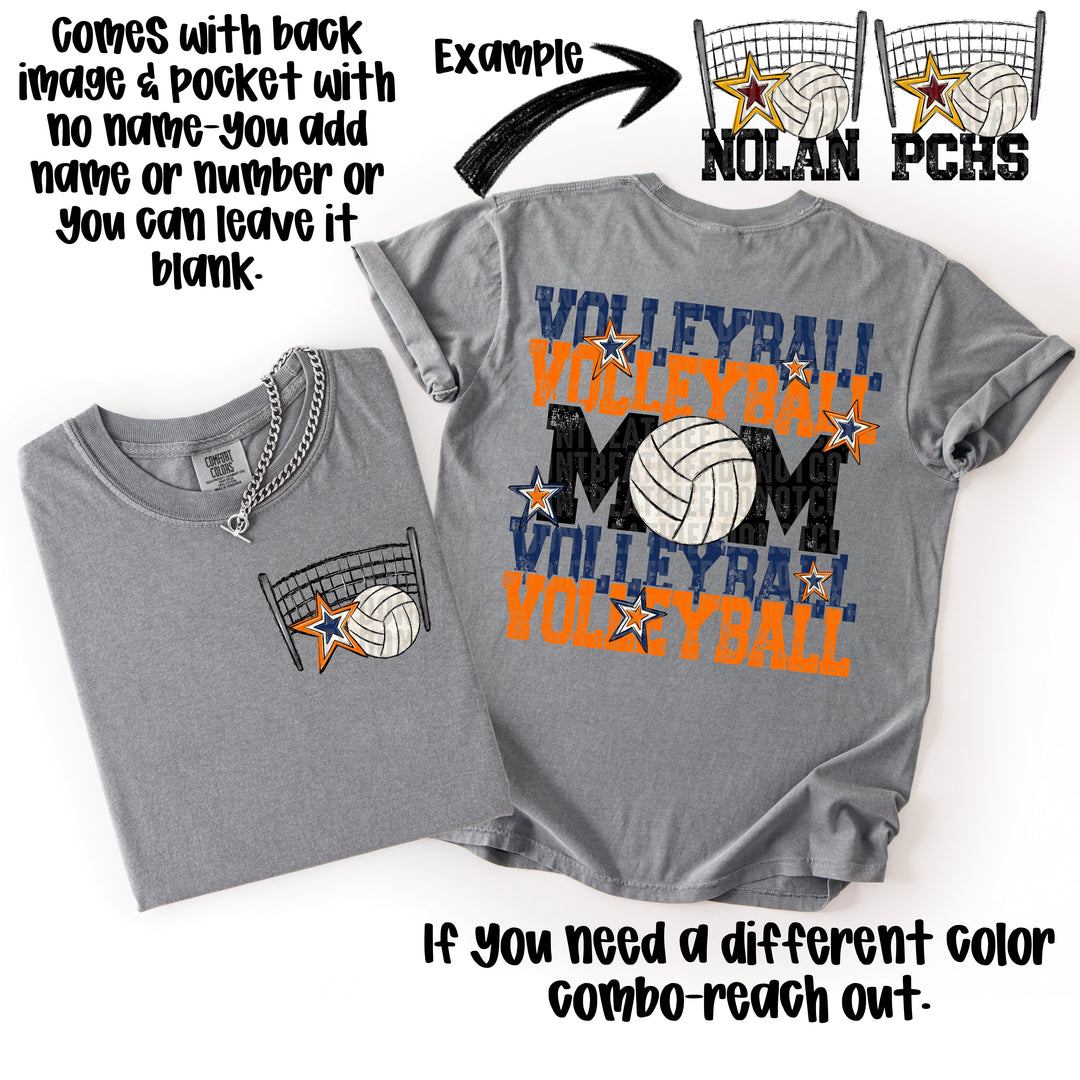 VOLLEYBALL MOM NAVY ORANGE POCKET