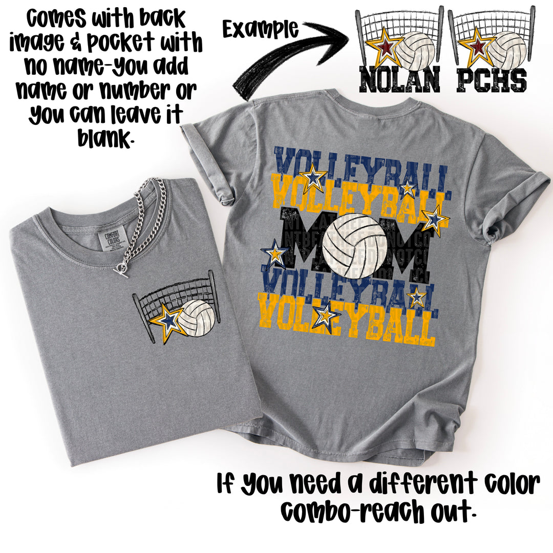 VOLLEYBALL MOM NAVY YELLOW GOLD POCKET