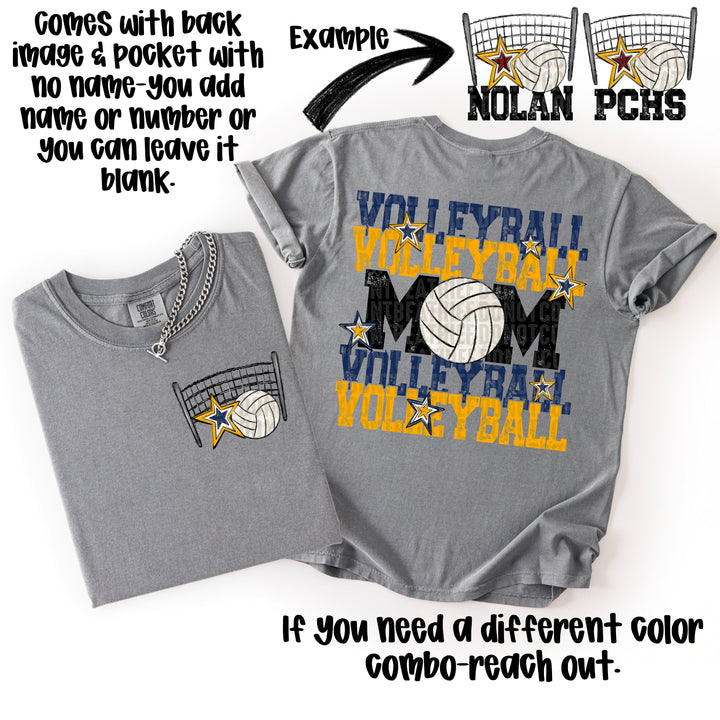 VOLLEYBALL MOM NAVY YELLOW GOLD POCKET