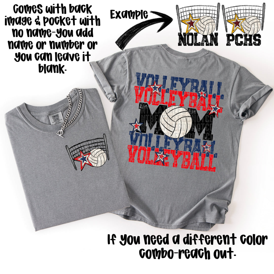 VOLLEYBALL MOM NAVY RED POCKET