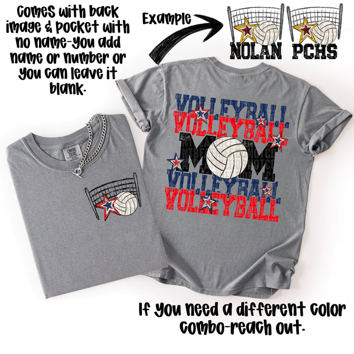 VOLLEYBALL MOM NAVY RED POCKET