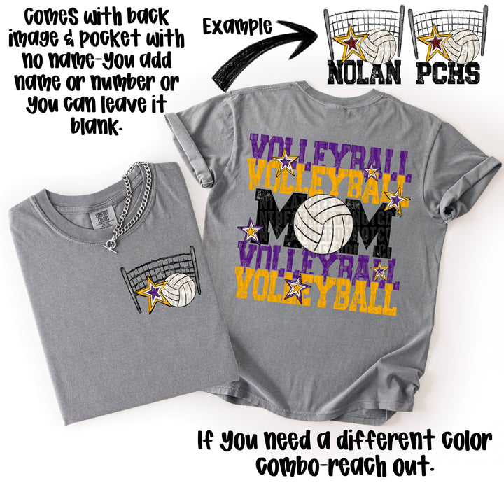 VOLLEYBALL MOM PURPLE YELLOW GOLD POCKET