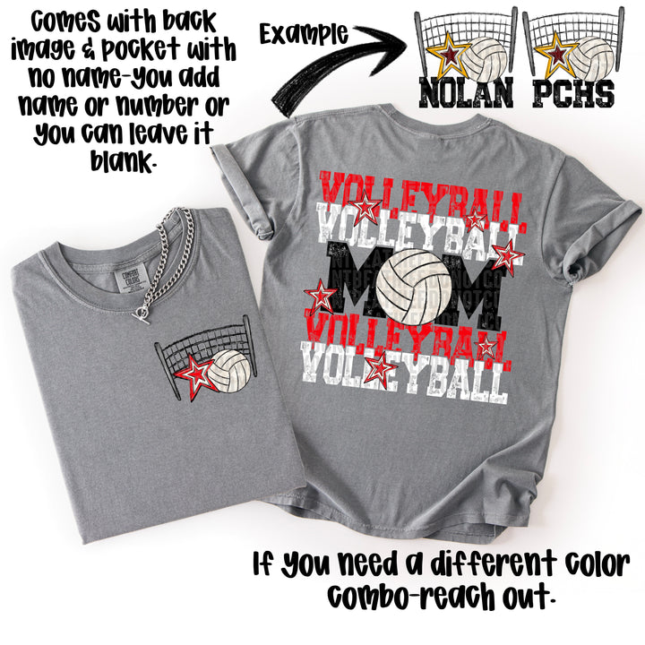 VOLLEYBALL MOM RED WHITE POCKET