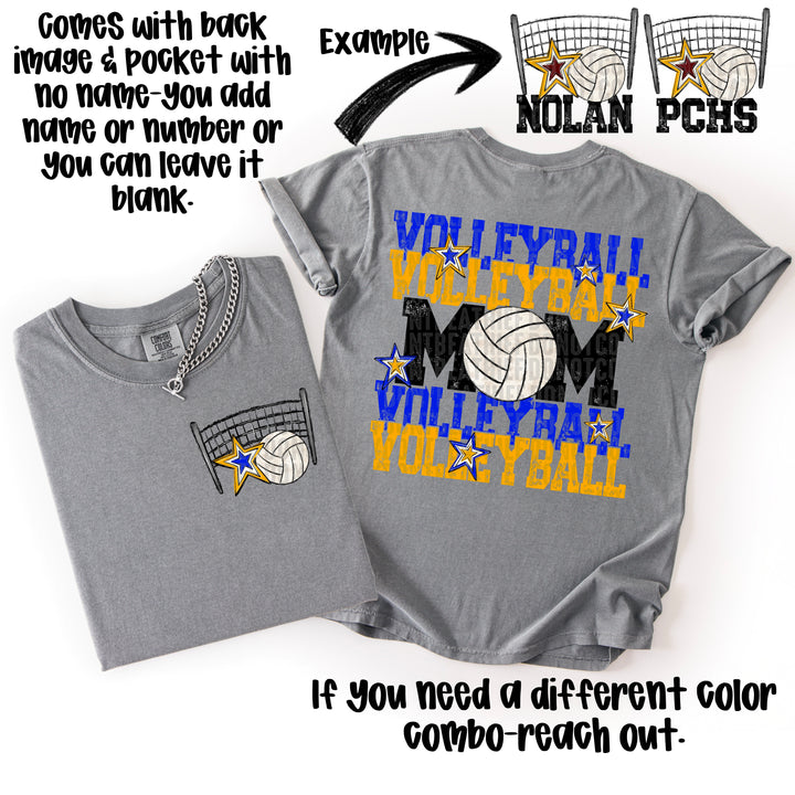 VOLLEYBALL MOM ROYAL YELLOW GOLD POCKET