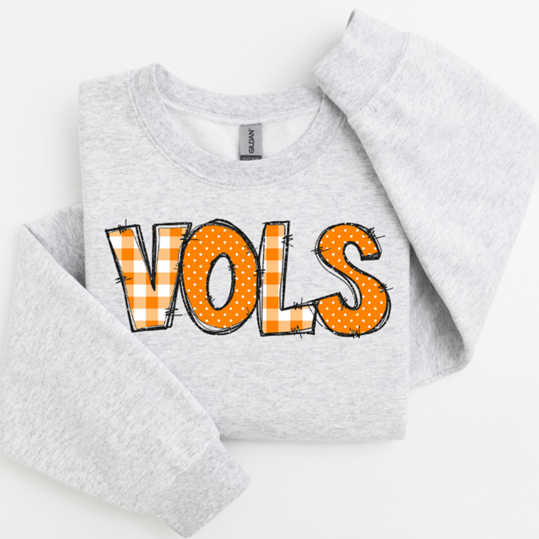 Vols Doodle Gingham Dots & Glitter Orange White – DTF Transfer