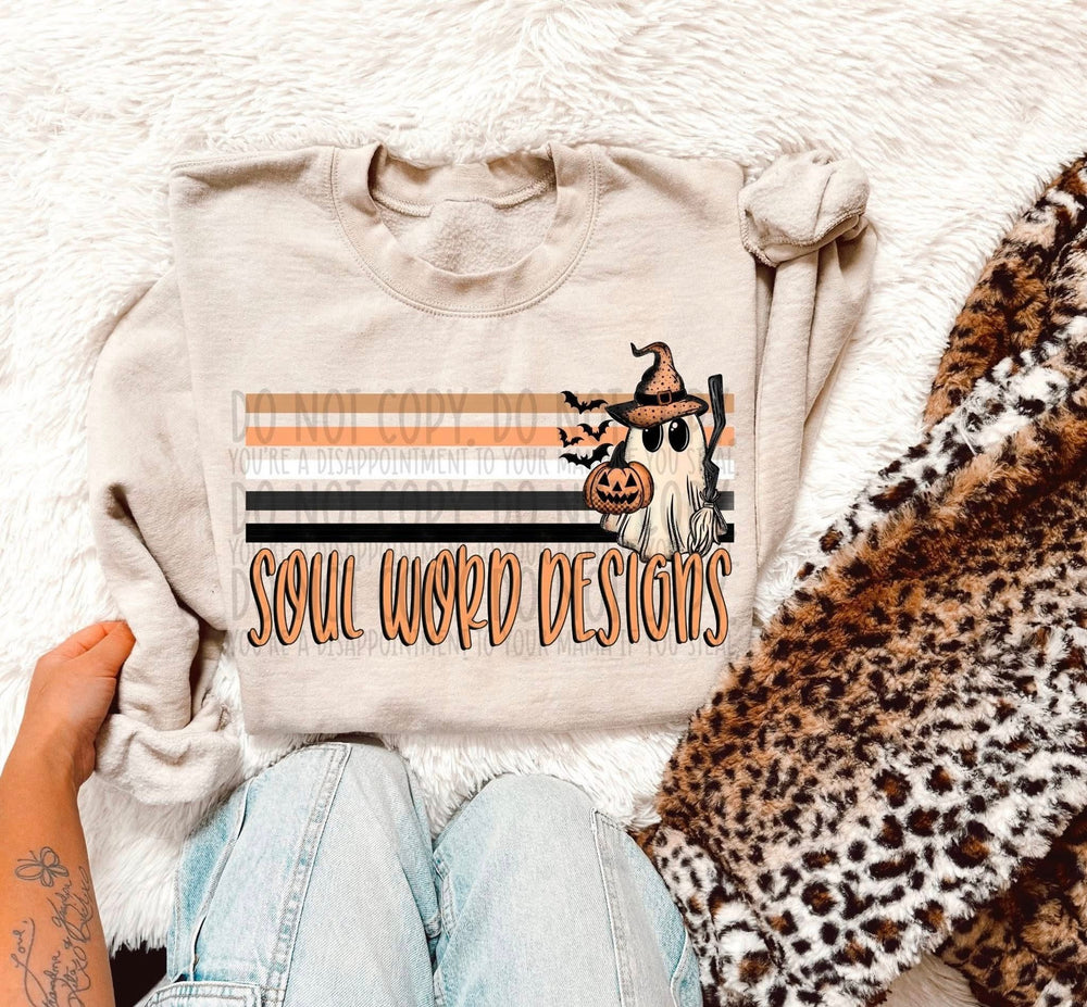 Vintage Ghost Retro Stripe Custom Business Name customizable DTF transfer