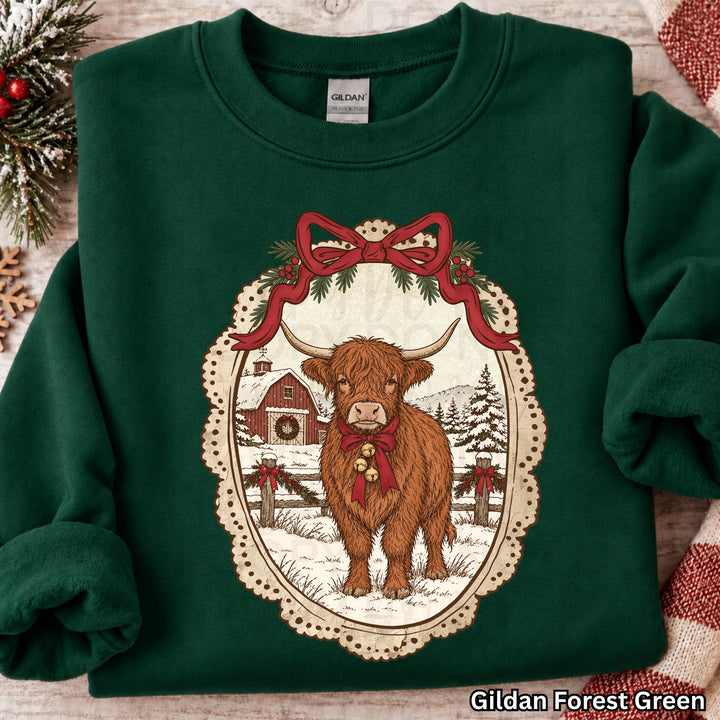 Vintage Christmas Highland Cow DTF transfer mockup 2