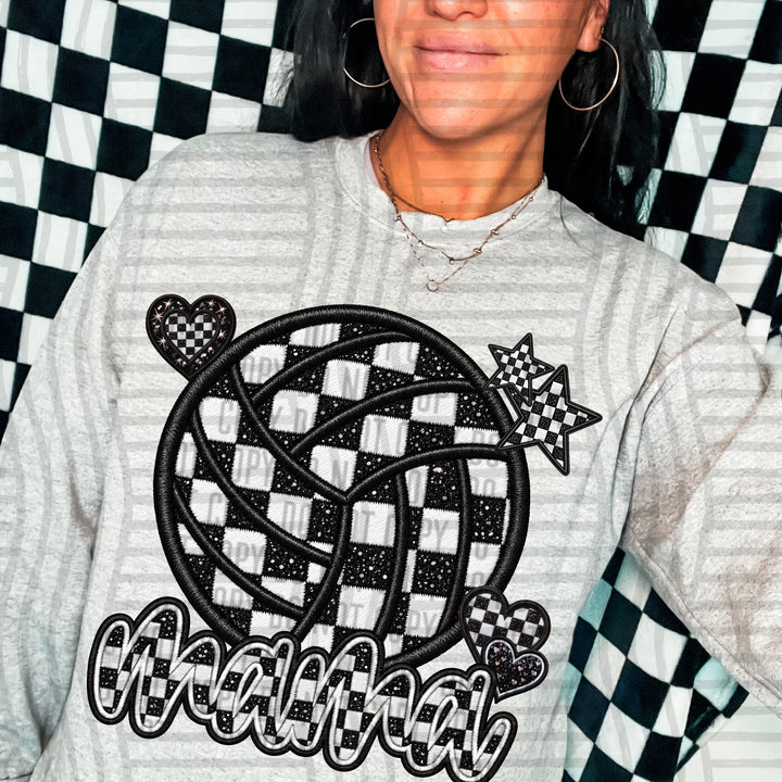 Volleyball Checkered Sports Mama DTF transfer pressed on a tee
