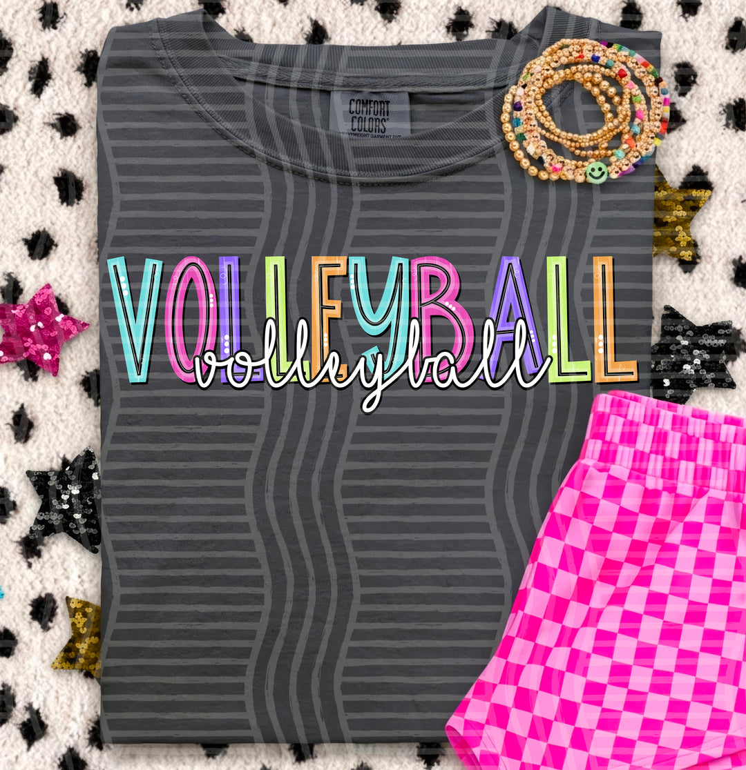 Volleyball Game Day Doodles DTF transfer pressed on a tee
