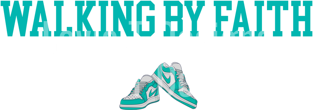 WALKING BY FAITH TRIPPING CONSTANTLY AQUA AND WHITE NIKES