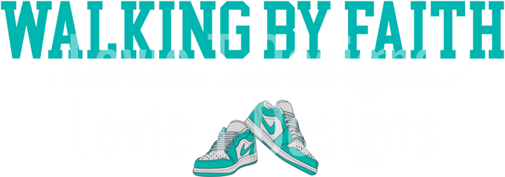 WALKING BY FAITH TRIPPING CONSTANTLY AQUA AND WHITE NIKES