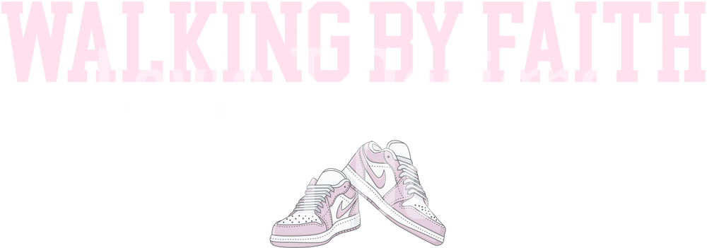 WALKING BY FAITH TRIPPING CONSTANTLY LIGHT PINK AND WHITE NIKES