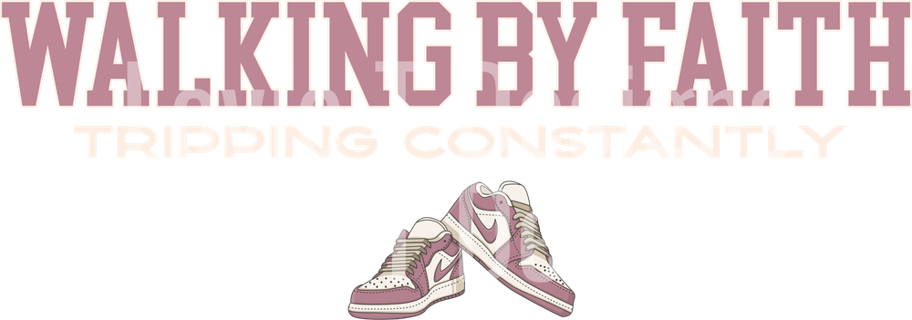 WALKING BY FAITH TRIPPING CONSTANTLY MAUVE AND CREAM NIKES