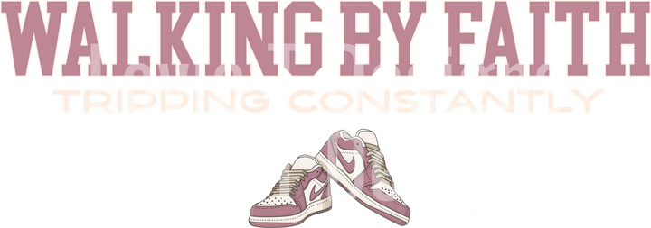 WALKING BY FAITH TRIPPING CONSTANTLY MAUVE AND CREAM NIKES