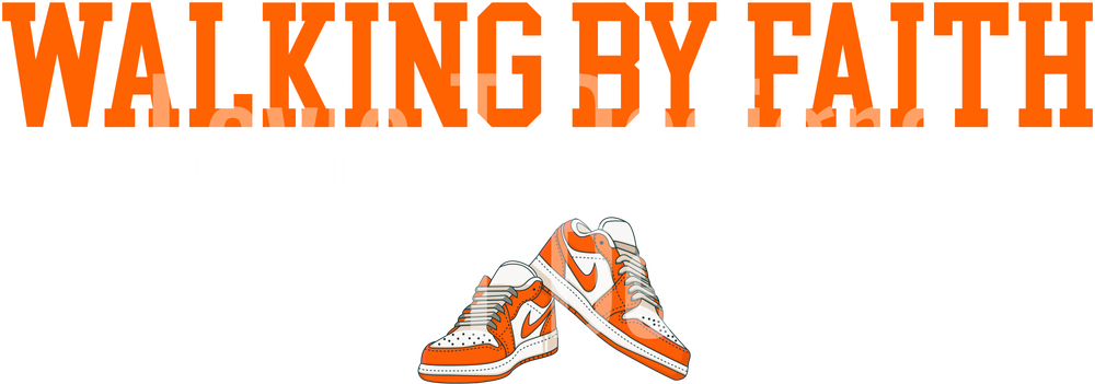 WALKING BY FAITH TRIPPING CONSTANTLY ORANGE AND WHITE NIKES