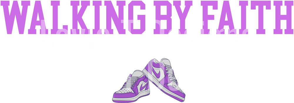 WALKING BY FAITH TRIPPING CONSTANTLY PURPLE AND WHITE NIKES