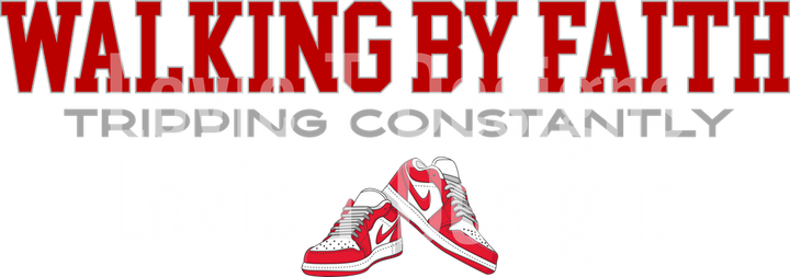 WALKING BY FAITH TRIPPING CONSTANTLY RED AND GRAY NIKES