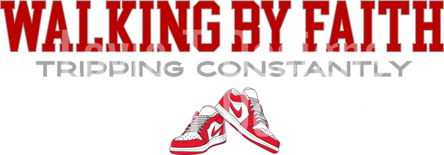 WALKING BY FAITH TRIPPING CONSTANTLY RED AND GRAY NIKES