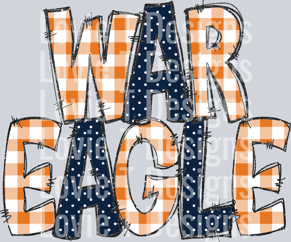 War Eagle Doodle Gingham Dots & Glitter Orange Navy