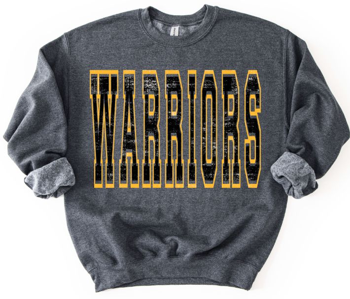 Warriors Black and Yellow Gold Varsity Style DTF transfer design – image 1