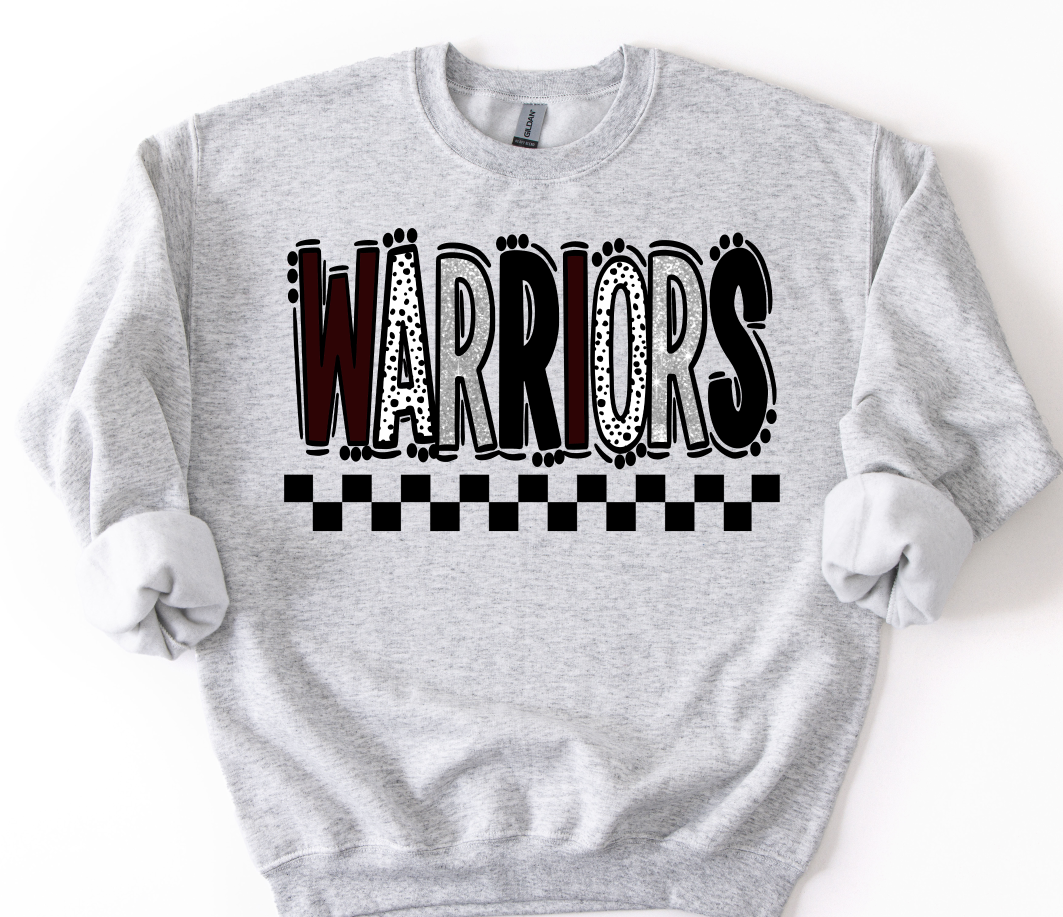WARRIORS MAROON LIGHT GRAY DOODLE DOT MASCOT